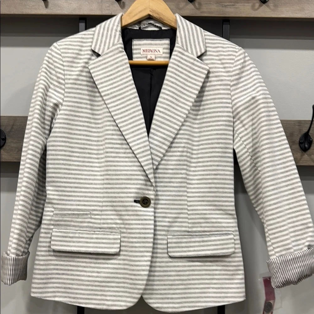 NEW‼️ Merona Women's Striped Gray Blazer - Picture 1 of 11